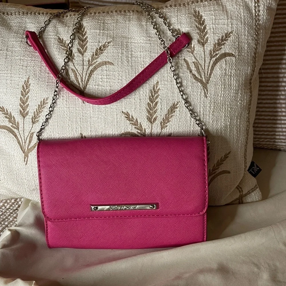 Betsey Johnson Vibrant Pink Crossbody Bag with Silver Chain by Betsey Johnson